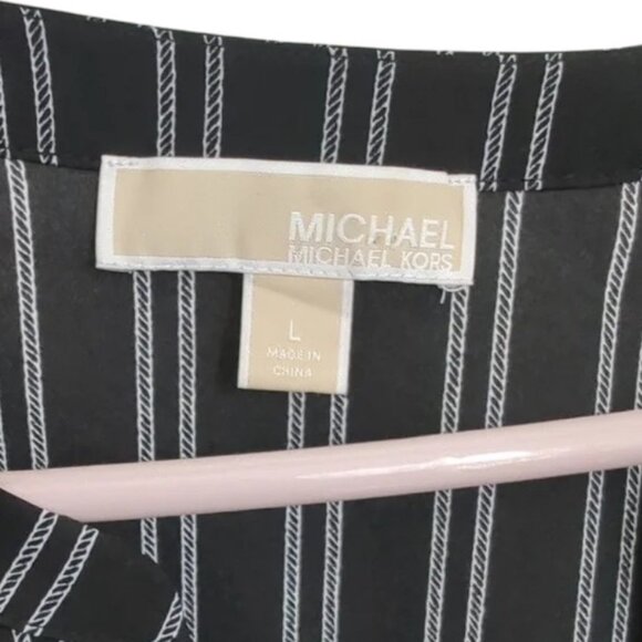 Michael Kors black and white striped blouse low-cut V-neck size US L - Picture 6 of 6